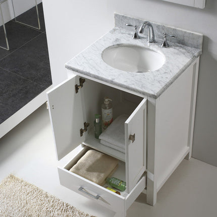 VHG GS-50024-WMRO-WH-NM Caroline Avenue 24" Single Bath Vanity in White with White Marble Top and Round Sink