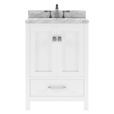 VHG GS-50024-WMRO-WH-NM Caroline Avenue 24" Single Bath Vanity in White with White Marble Top and Round Sink VHG
