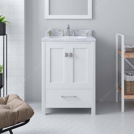 VHG GS-50024-WMSQ-WH-NM Caroline Avenue 24" Single Bath Vanity in White with White Marble Top and Square Sink