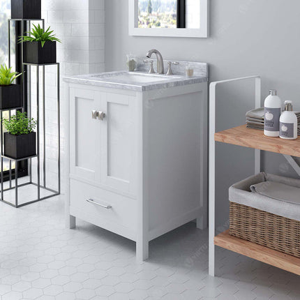 VHG GS-50024-WMSQ-WH-NM Caroline Avenue 24" Single Bath Vanity in White with White Marble Top and Square Sink