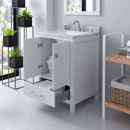 VHG GS-50024-WMSQ-WH-NM Caroline Avenue 24" Single Bath Vanity in White with White Marble Top and Square Sink