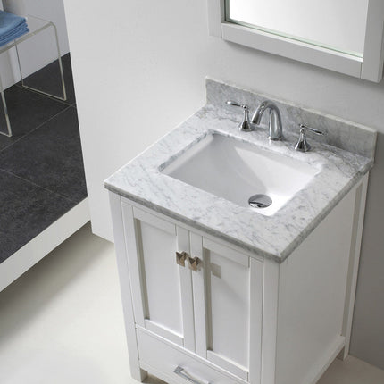 VHG GS-50024-WMSQ-WH-NM Caroline Avenue 24" Single Bath Vanity in White with White Marble Top and Square Sink