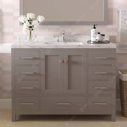VHG GS-50048-CMSQ-GR-NM Caroline Avenue 48" Single Bath Vanity in Gray with Cultured Marble Quartz Top and Square Sink