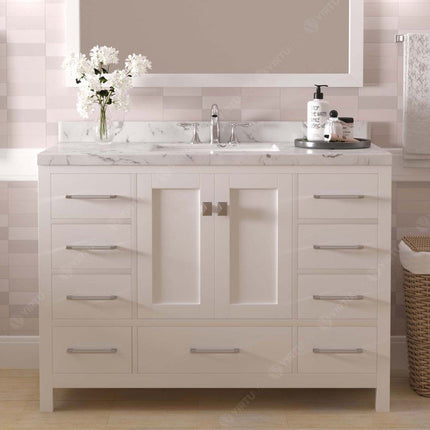 VHG GS-50048-CMSQ-WH-NM Caroline Avenue 48" Single Bath Vanity in White with Cultured Marble Quartz Top and Square Sink