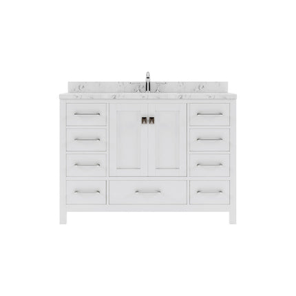 VHG GS-50048-CMSQ-WH-NM Caroline Avenue 48" Single Bath Vanity in White with Cultured Marble Quartz Top and Square Sink