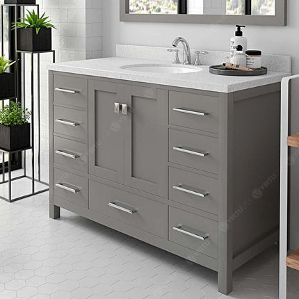 VHG GS-50048-DWQRO-GR-NM Caroline Avenue 48" Single Bath Vanity in Gray with White Quartz Top and Round Sink
