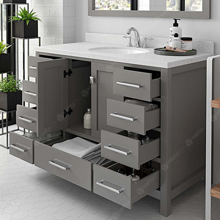VHG GS-50048-DWQRO-GR-NM Caroline Avenue 48" Single Bath Vanity in Gray with White Quartz Top and Round Sink