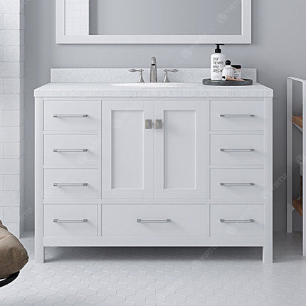 VHG GS-50048-DWQRO-WH-NM Caroline Avenue 48" Single Bath Vanity in White with White Quartz Top and Round Sink