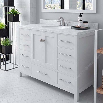 VHG GS-50048-DWQRO-WH-NM Caroline Avenue 48" Single Bath Vanity in White with White Quartz Top and Round Sink