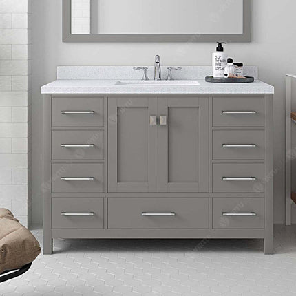 VHG GS-50048-DWQSQ-GR-NM Caroline Avenue 48" Single Bath Vanity in Gray with White Quartz Top and Square Sink