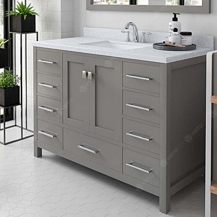 VHG GS-50048-DWQSQ-GR-NM Caroline Avenue 48" Single Bath Vanity in Gray with White Quartz Top and Square Sink