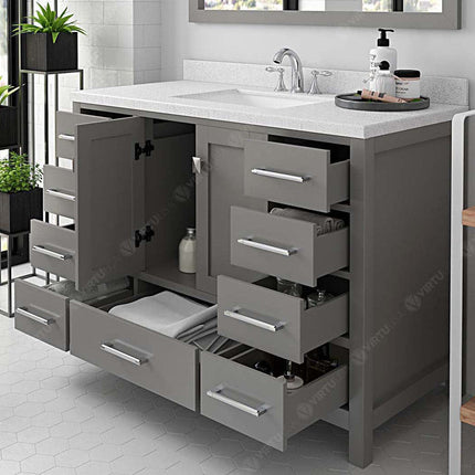 VHG GS-50048-DWQSQ-GR-NM Caroline Avenue 48" Single Bath Vanity in Gray with White Quartz Top and Square Sink