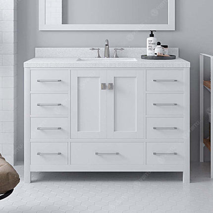 VHG GS-50048-DWQSQ-WH-NM Caroline Avenue 48" Single Bath Vanity in White with White Quartz Top and Square Sink