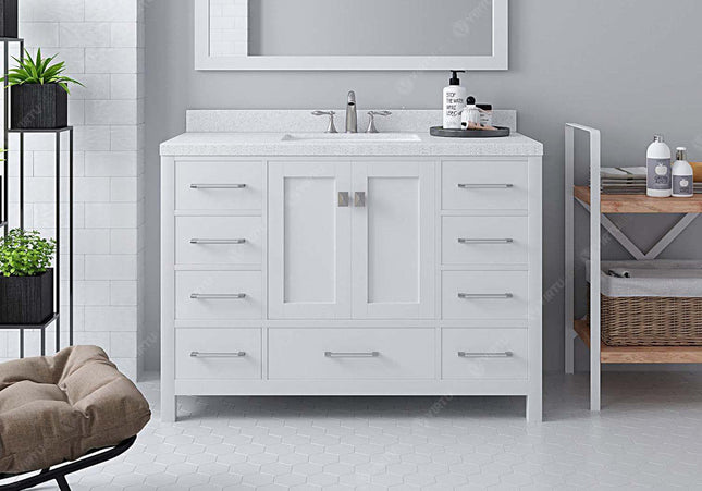 VHG GS-50048-DWQSQ-WH-NM Caroline Avenue 48" Single Bath Vanity in White with White Quartz Top and Square Sink
