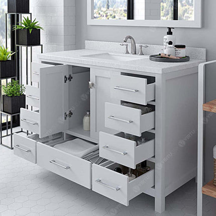 VHG GS-50048-DWQSQ-WH-NM Caroline Avenue 48" Single Bath Vanity in White with White Quartz Top and Square Sink