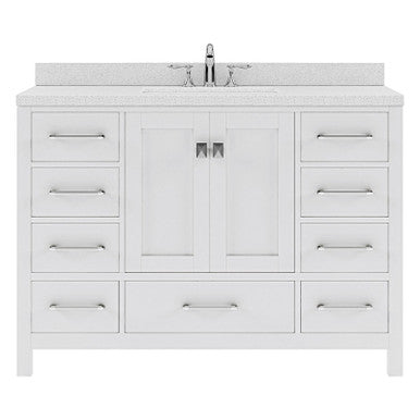 VHG GS-50048-DWQSQ-WH-NM Caroline Avenue 48" Single Bath Vanity in White with White Quartz Top and Square Sink VHG