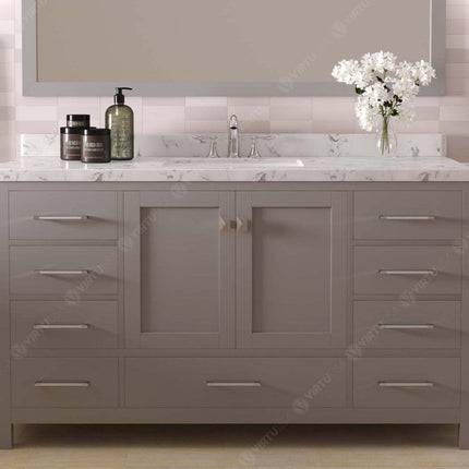 VHG GS-50060-CMRO-GR-NM Caroline Avenue 60" Single Bath Vanity in Gray with Cultured Marble Quartz Top and Round Sink