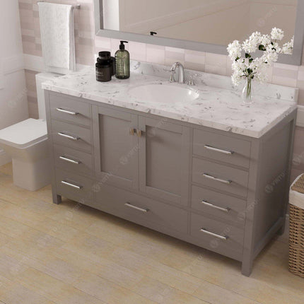 VHG GS-50060-CMRO-GR-NM Caroline Avenue 60" Single Bath Vanity in Gray with Cultured Marble Quartz Top and Round Sink