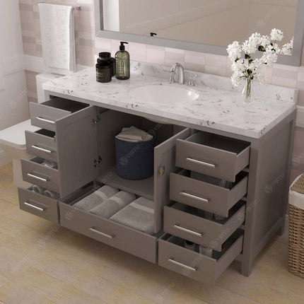 VHG GS-50060-CMRO-GR-NM Caroline Avenue 60" Single Bath Vanity in Gray with Cultured Marble Quartz Top and Round Sink