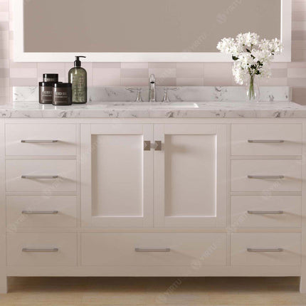 VHG GS-50060-CMRO-WH-NM Caroline Avenue 60" Single Bath Vanity in White with Cultured Marble Quartz Top and Round Sink