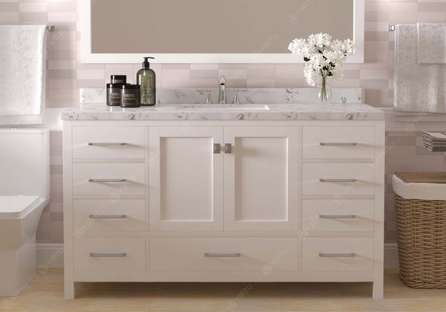 VHG GS-50060-CMRO-WH-NM Caroline Avenue 60" Single Bath Vanity in White with Cultured Marble Quartz Top and Round Sink