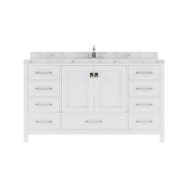 VHG GS-50060-CMRO-WH-NM Caroline Avenue 60" Single Bath Vanity in White with Cultured Marble Quartz Top and Round Sink VHG
