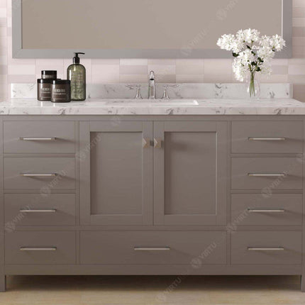 VHG GS-50060-CMSQ-GR-NM Caroline Avenue 60" Single Bath Vanity in Gray with Cultured Marble Quartz Top and Square Sink
