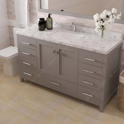 VHG GS-50060-CMSQ-GR-NM Caroline Avenue 60" Single Bath Vanity in Gray with Cultured Marble Quartz Top and Square Sink