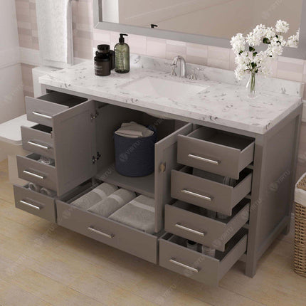 VHG GS-50060-CMSQ-GR-NM Caroline Avenue 60" Single Bath Vanity in Gray with Cultured Marble Quartz Top and Square Sink