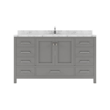 VHG GS-50060-CMSQ-GR-NM Caroline Avenue 60" Single Bath Vanity in Gray with Cultured Marble Quartz Top and Square Sink VHG