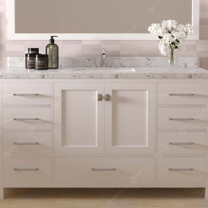 VHG GS-50060-CMSQ-WH-NM Caroline Avenue 60" Single Bath Vanity in White with Cultured Marble Quartz Top and Square Sink