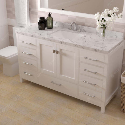 VHG GS-50060-CMSQ-WH-NM Caroline Avenue 60" Single Bath Vanity in White with Cultured Marble Quartz Top and Square Sink