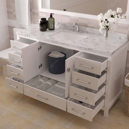 VHG GS-50060-CMSQ-WH-NM Caroline Avenue 60" Single Bath Vanity in White with Cultured Marble Quartz Top and Square Sink