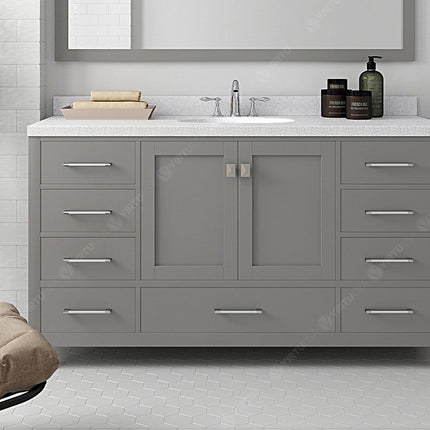 VHG GS-50060-DWQRO-GR-NM Caroline Avenue 60" Single Bath Vanity in Gray with White Quartz Top and Round Sink