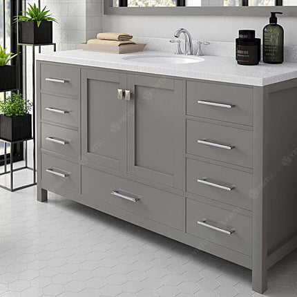 VHG GS-50060-DWQRO-GR-NM Caroline Avenue 60" Single Bath Vanity in Gray with White Quartz Top and Round Sink