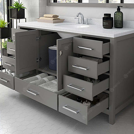 VHG GS-50060-DWQRO-GR-NM Caroline Avenue 60" Single Bath Vanity in Gray with White Quartz Top and Round Sink