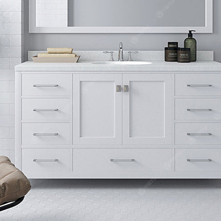 VHG GS-50060-DWQRO-WH-NM Caroline Avenue 60" Single Bath Vanity in White with White Quartz Top and Round Sink