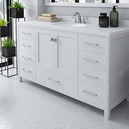 VHG GS-50060-DWQRO-WH-NM Caroline Avenue 60" Single Bath Vanity in White with White Quartz Top and Round Sink