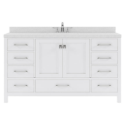 VHG GS-50060-DWQRO-WH-NM Caroline Avenue 60" Single Bath Vanity in White with White Quartz Top and Round Sink