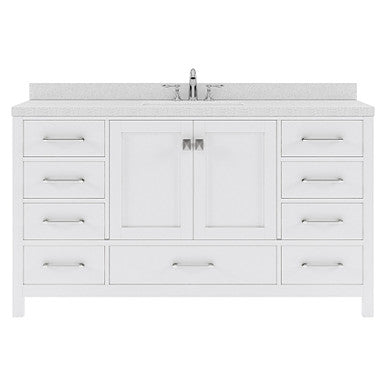 VHG GS-50060-DWQRO-WH-NM Caroline Avenue 60" Single Bath Vanity in White with White Quartz Top and Round Sink VHG
