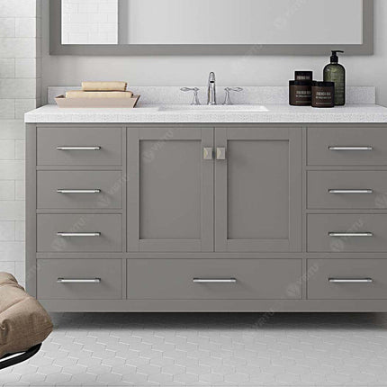 VHG GS-50060-DWQSQ-GR-NM Caroline Avenue 60" Single Bath Vanity in Gray with White Quartz Top and Square Sink