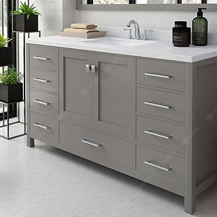 VHG GS-50060-DWQSQ-GR-NM Caroline Avenue 60" Single Bath Vanity in Gray with White Quartz Top and Square Sink