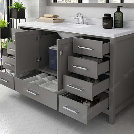 VHG GS-50060-DWQSQ-GR-NM Caroline Avenue 60" Single Bath Vanity in Gray with White Quartz Top and Square Sink