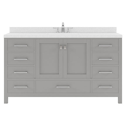 VHG GS-50060-DWQSQ-GR-NM Caroline Avenue 60" Single Bath Vanity in Gray with White Quartz Top and Square Sink