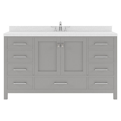 VHG GS-50060-DWQSQ-GR-NM Caroline Avenue 60" Single Bath Vanity in Gray with White Quartz Top and Square Sink VHG