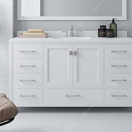 VHG GS-50060-DWQSQ-WH-NM Caroline Avenue 60" Single Bath Vanity in White with White Quartz Top and Square Sink