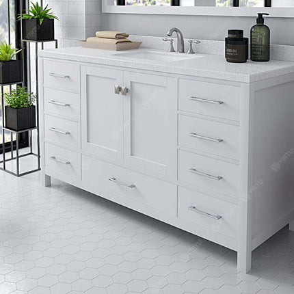VHG GS-50060-DWQSQ-WH-NM Caroline Avenue 60" Single Bath Vanity in White with White Quartz Top and Square Sink