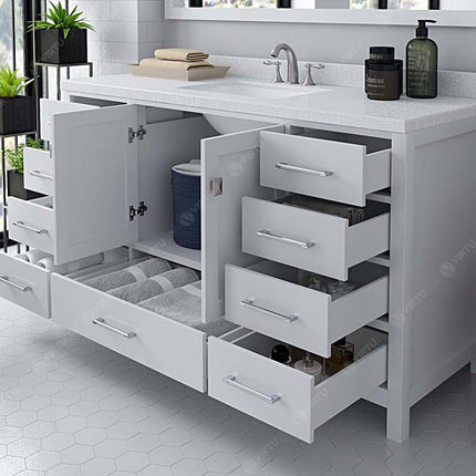 VHG GS-50060-DWQSQ-WH-NM Caroline Avenue 60" Single Bath Vanity in White with White Quartz Top and Square Sink