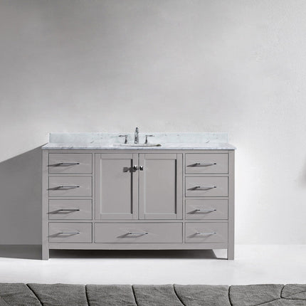 VHG GS-50060-WMSQ-GR-NM Caroline Avenue 60" Single Bath Vanity in Gray with White Marble Top and Square Sink