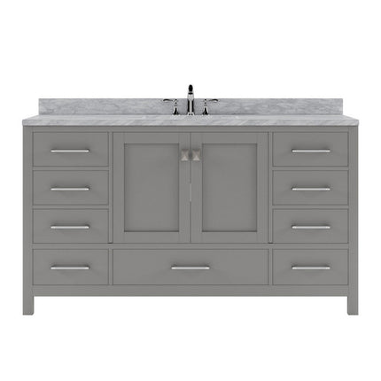 VHG GS-50060-WMSQ-GR-NM Caroline Avenue 60" Single Bath Vanity in Gray with White Marble Top and Square Sink